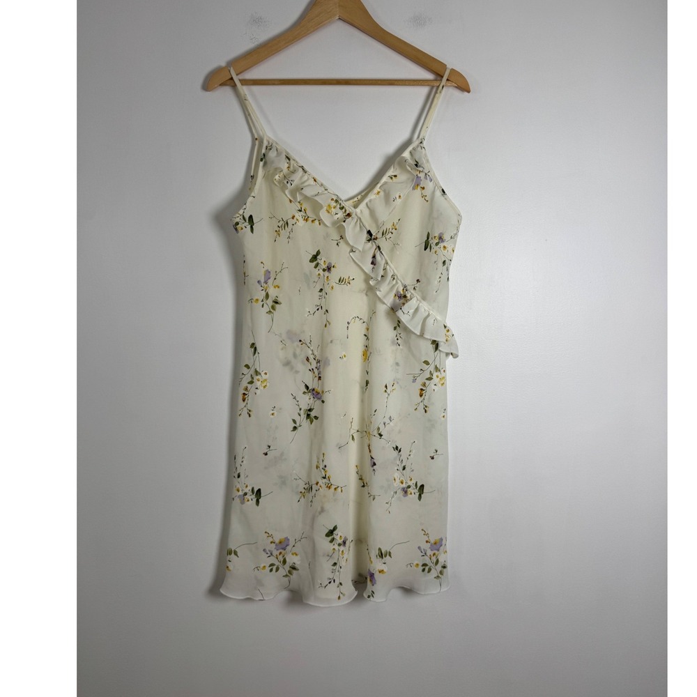 Vintage Petra Fashions‎ Women XL Sheer Slip Dress Floral Ruffle Chiffon Mini